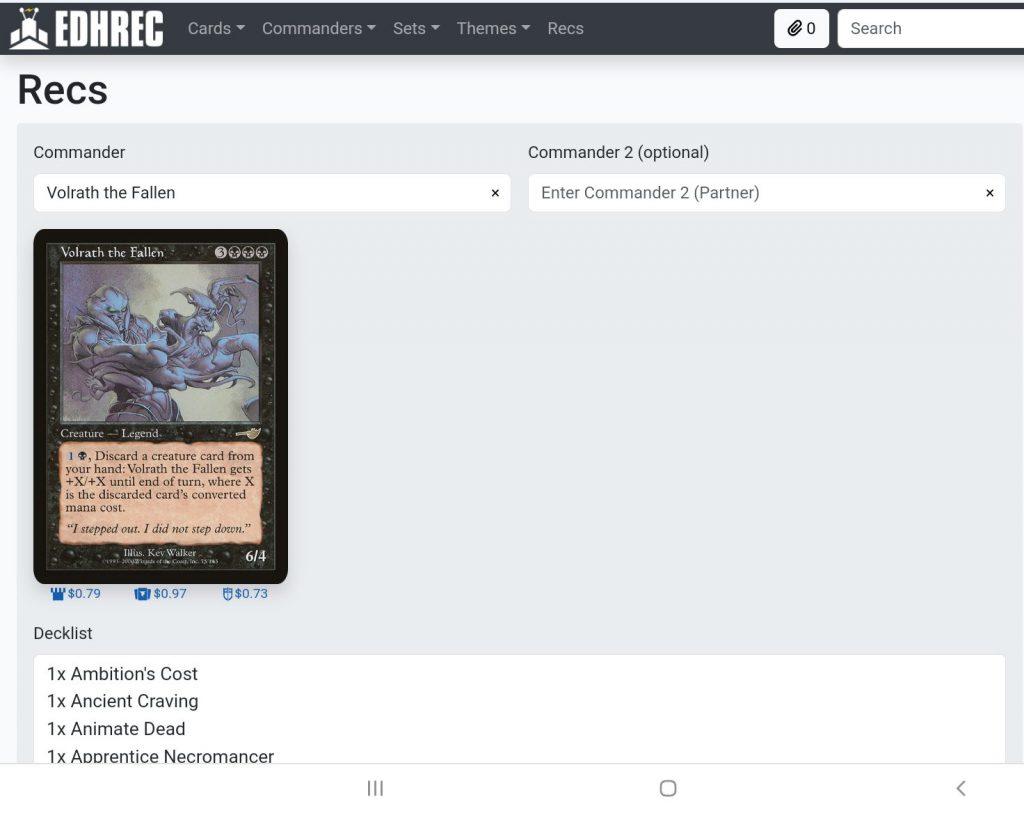 Digital Deckbuilding Card Searches on EDHREC and Archidekt EDHREC